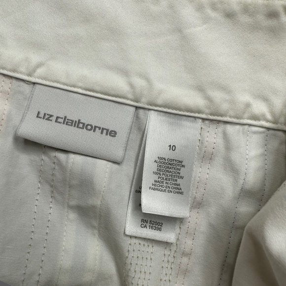 Liz Claiborne Straight Skirt Size 10 White Color Stripes Mid Rise 100% Cotton - Picture 12 of 13